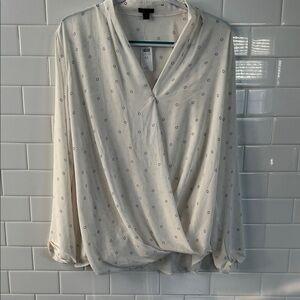 Ann Taylor Cream Blouse with Delicate Patterns
